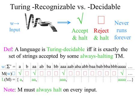 Turing -Recognizable vs. -Decidable