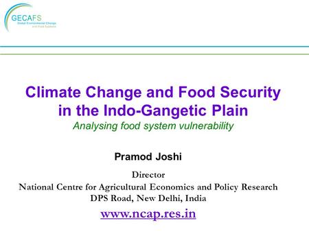 Climate Change and Food Security in the Indo-Gangetic Plain