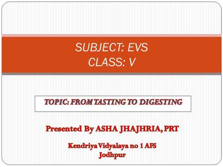 SUBJECT: EVS CLASS: V. Digesting Diagrame 2 Tongue.