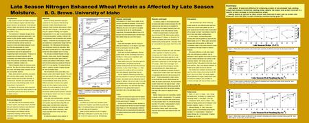 Late Season Nitrogen Enhanced Wheat Protein as Affected by Late Season Moisture. B. D. Brown. University of Idaho Introduction High protein premiums and.