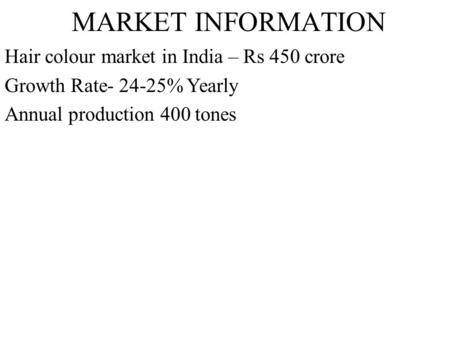 MARKET INFORMATION Hair colour market in India – Rs 450 crore