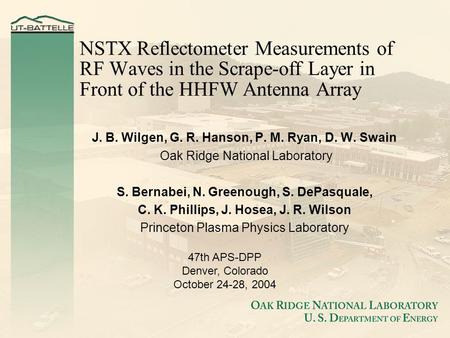NSTX Reflectometer Measurements of RF Waves in the Scrape-off Layer in Front of the HHFW Antenna Array J. B. Wilgen, G. R. Hanson, P. M. Ryan, D. W. Swain.