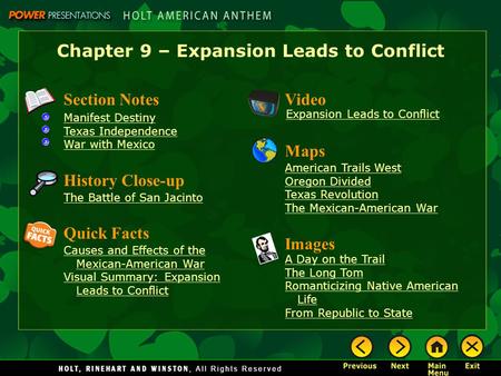 Chapter 9 – Expansion Leads to Conflict