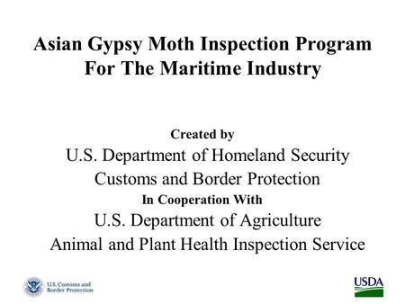 Asian Gypsy Moth Inspection Program For The Maritime Industry Created by U.S. Department of Homeland Security Customs and Border Protection In Cooperation.