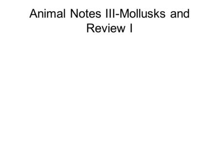Animal Notes III-Mollusks and Review I. Mollusks (Phylum Mollusca) Soft-bodied animals Most are covered by a hard shell (others not) Have a head, foot,
