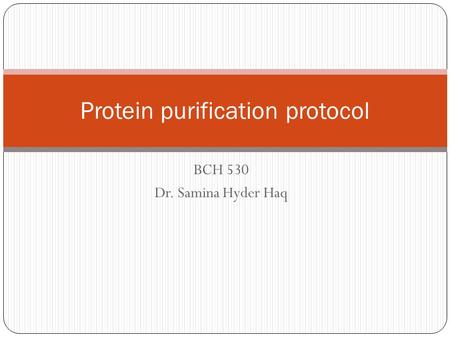 BCH 530 Dr. Samina Hyder Haq Protein purification protocol.