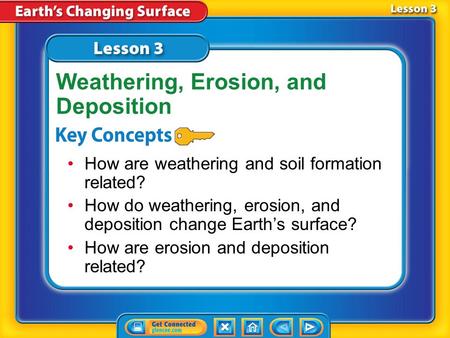 Lesson 3 Reading Guide - KC How are weathering and soil formation related? How do weathering, erosion, and deposition change Earth’s surface? How are.