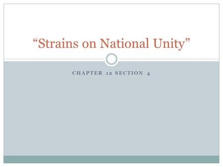 CHAPTER 12 SECTION 4 “Strains on National Unity”.