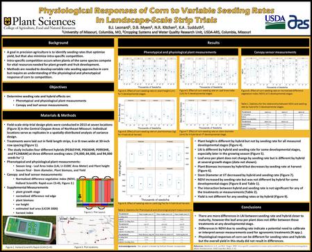 Determine seeding rate and hybrid effects on: Phenotypical and physiological plant measurements Canopy and leaf sensor measurements A goal in precision.