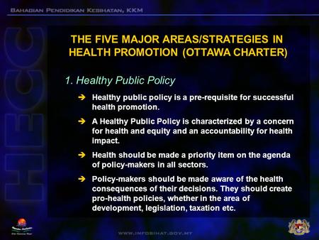 THE FIVE MAJOR AREAS/STRATEGIES IN HEALTH PROMOTION (OTTAWA CHARTER)