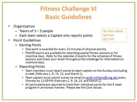 Fitness Challenge VI Basic Guidelines