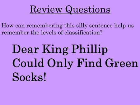 Dear King Phillip Could Only Find Green Socks!