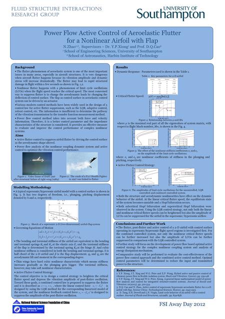 Power Flow Active Control of Aeroelastic Flutter for a Nonlinear Airfoil with Flap N.Zhao 1,2, Supervisors – Dr. Y.P.Xiong 1 and Prof. D.Q.Cao 2 1 School.