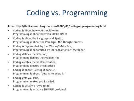 Coding vs. Programming From