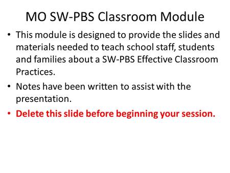 MO SW-PBS Classroom Module