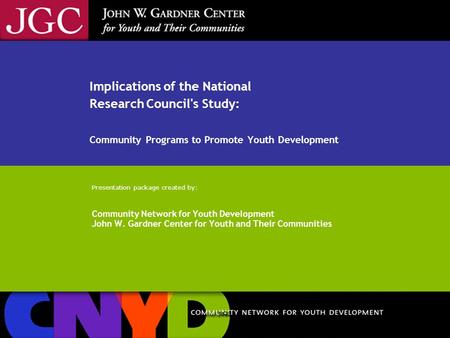 NRC Implications of the National Research Council's Study: Community Programs to Promote Youth Development Presentation package created by: Community Network.