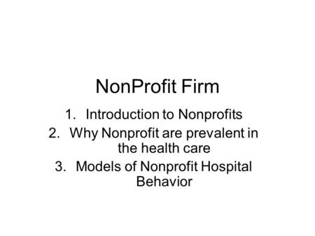 NonProfit Firm Introduction to Nonprofits