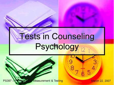 Tests in Counseling Psychology