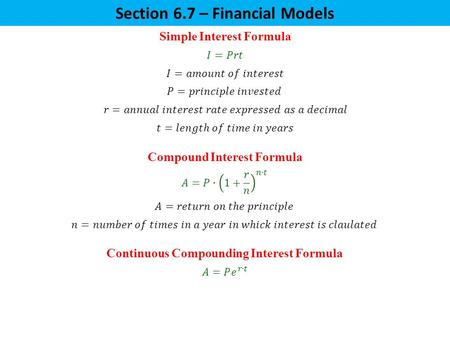 Section 6.7 – Financial Models