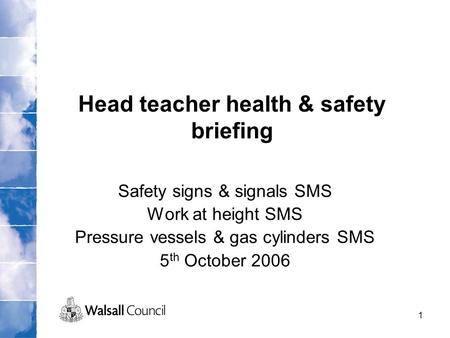 Head teacher health & safety briefing