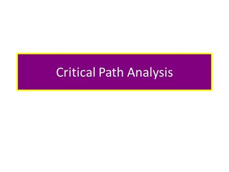 Critical Path Analysis. There are no pre-requisites for this Achievement Standard so it can be placed in any course. No knowledge is pre-supposed.