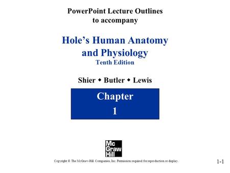 PowerPoint Lecture Outlines to accompany Hole’s Human Anatomy and Physiology Tenth Edition Shier w Butler w Lewis Chapter 1 Copyright © The McGraw-Hill.