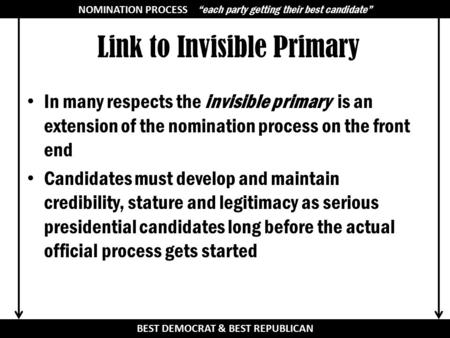 Link to Invisible Primary In many respects the invisible primary is an extension of the nomination process on the front end Candidates must develop and.