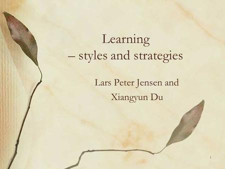 Learning – styles and strategies