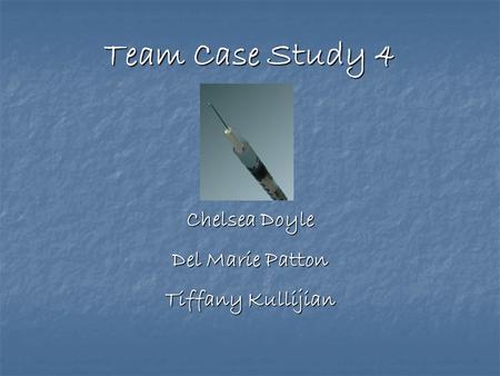 Team Case Study 4 Chelsea Doyle Del Marie Patton Tiffany Kullijian.