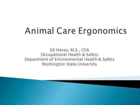 Ed Havey, M.S., CEA Occupational Health & Safety Department of Environmental Health & Safety Washington State University.
