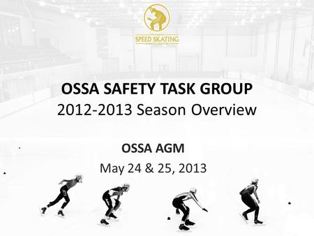 OSSA SAFETY TASK GROUP 2012-2013 Season Overview OSSA AGM May 24 & 25, 2013.