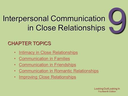 Interpersonal Communication in Close Relationships