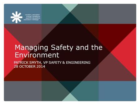 Aboutpipelines.com Managing Safety and the Environment PATRICK SMYTH, VP SAFETY & ENGINEERING 28 OCTOBER 2014.