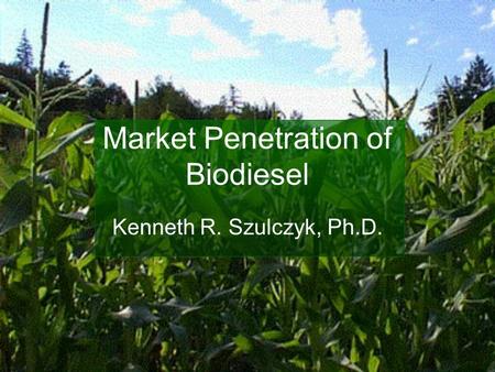 Market Penetration of Biodiesel Kenneth R. Szulczyk, Ph.D.