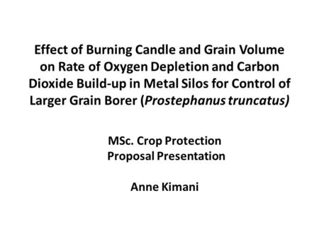 Effect of Burning Candle and Grain Volume on Rate of Oxygen Depletion and Carbon Dioxide Build-up in Metal Silos for Control of Larger Grain Borer (Prostephanus.