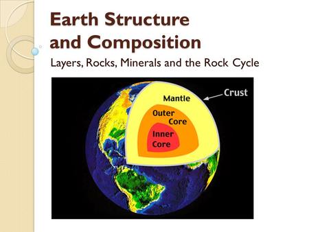 Earth Structure and Composition Layers, Rocks, Minerals and the Rock Cycle.