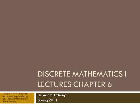 Discrete Mathematics I Lectures Chapter 6