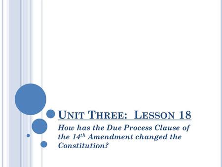 Unit Three: Lesson 18 How has the Due Process Clause of the 14th Amendment changed the Constitution?