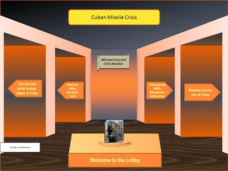 Museum Entrance Welcome to the Lobby The Soviets build nuclear bases in Cuba American Ships Blockade Cuba Missiles moved out of Cuba Kennedy and Nikita.