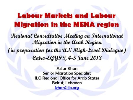 Labour Markets and Labour Migration in the MENA region Regional Consultative Meeting on International Migration in the Arab Region (in preparation for.