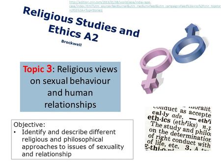 C Religious Studies and Ethics A2 Brockwell Topic 3 : Religious views on sexual behaviour and human relationships Objective: Identify and describe different.