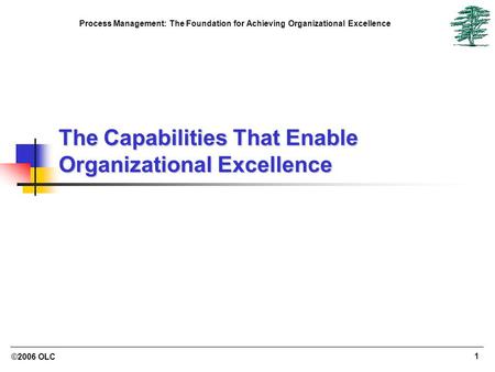 ©2006 OLC 1 Process Management: The Foundation for Achieving Organizational Excellence The Capabilities That Enable Organizational Excellence.