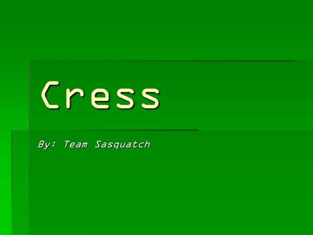 Cress By: Team Sasquatch. Garden Cress (Lepidium sativum) Garden cress is a fast-growing, edible herb that is botanically related to watercress and mustard,