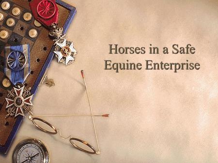 Horses in a Safe Equine Enterprise. Senses Used by the Horse 1. Vision- It is very important to understand how vision influences a horse’s actions. The.