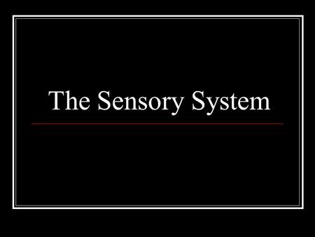 The Sensory System. Examining the sensory system provides information regarding the integrity of the Spinothalamic Tract, posterior columns of the spinal.
