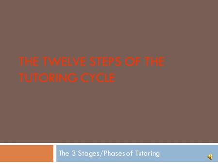 THE TWELVE STEPS OF THE TUTORING CYCLE The 3 Stages/Phases of Tutoring.