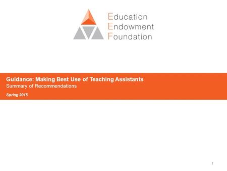 1 Guidance: Making Best Use of Teaching Assistants Summary of Recommendations Spring 2015.