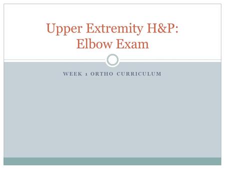 WEEK 1 ORTHO CURRICULUM Upper Extremity H&P: Elbow Exam.
