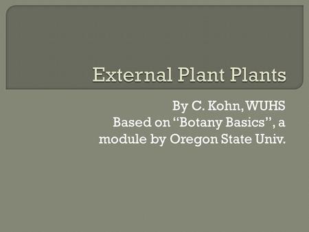 By C. Kohn, WUHS Based on “Botany Basics”, a module by Oregon State Univ.