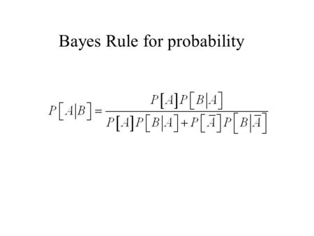 Bayes Rule for probability. Let A 1, A 2, …, A k denote a set of events such that An generalization of Bayes Rule for all i and j. Then.
